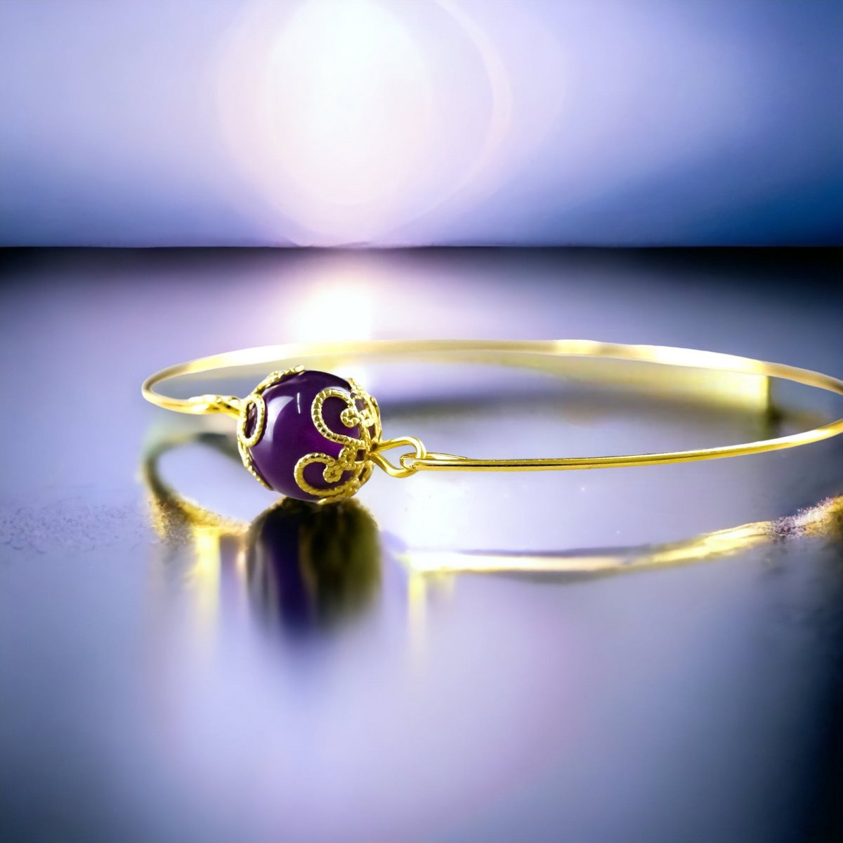 Bracciale in oro ametista - Gioielli con pietre preziose minimaliste placcate in oro RETARM-21