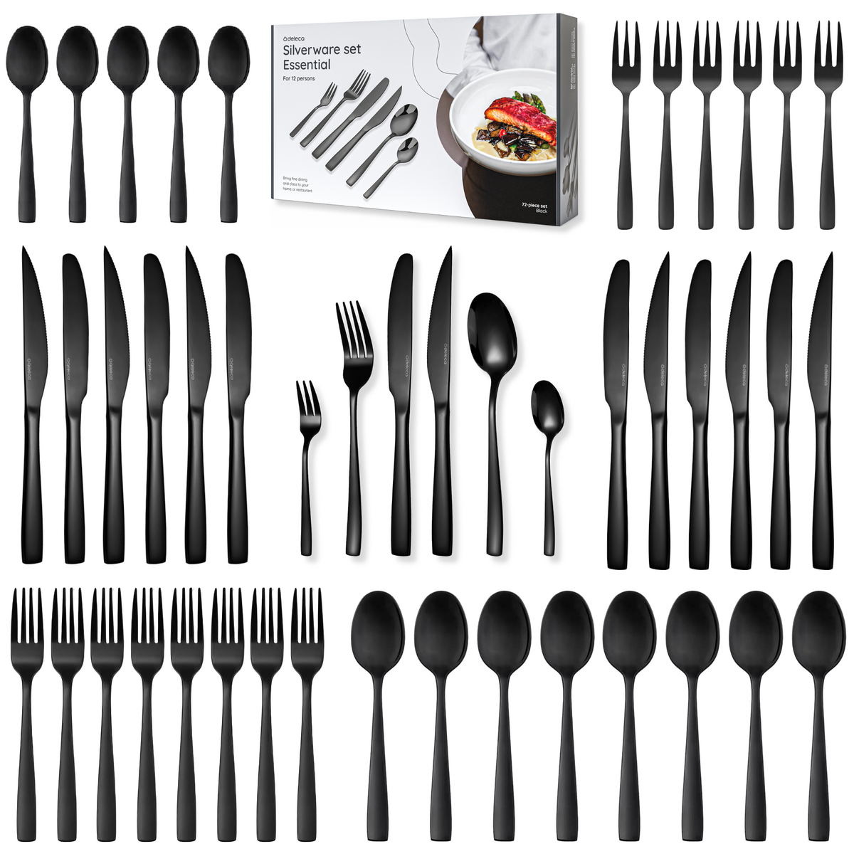 Besteckset Essential – 12 Personen / Schwarzer 18,0-Edelstahl