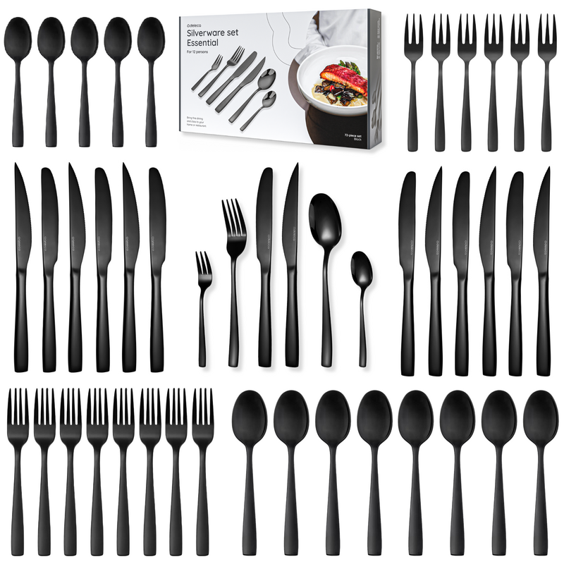Besteckset Essential – 12 Personen / Schwarzer 18,0-Edelstahl