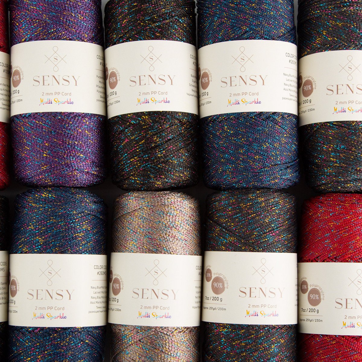 Sensy Premium 2mm Multi Sparkle - Cordón de macramé 90% polipropileno / 10% poliéster de 251 yardas