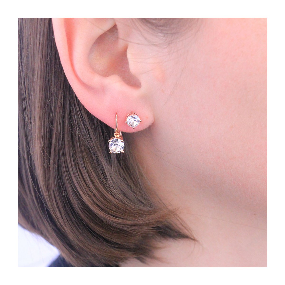 Round Earrings - Rose Gold and Crystal