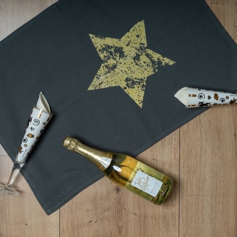 Tea towel gray, STAR, gold