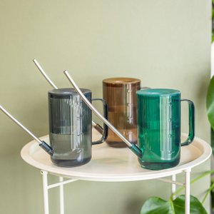 Ribbed watering can - 22 cm - Plastic with stainless steel spout - Gray