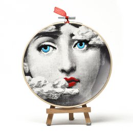 Handmade Embroidery Hoop Wall Art - "Iconic Lina" Collection (Fornasetti Inspired) - Textile Wall Art Decoration 15cm