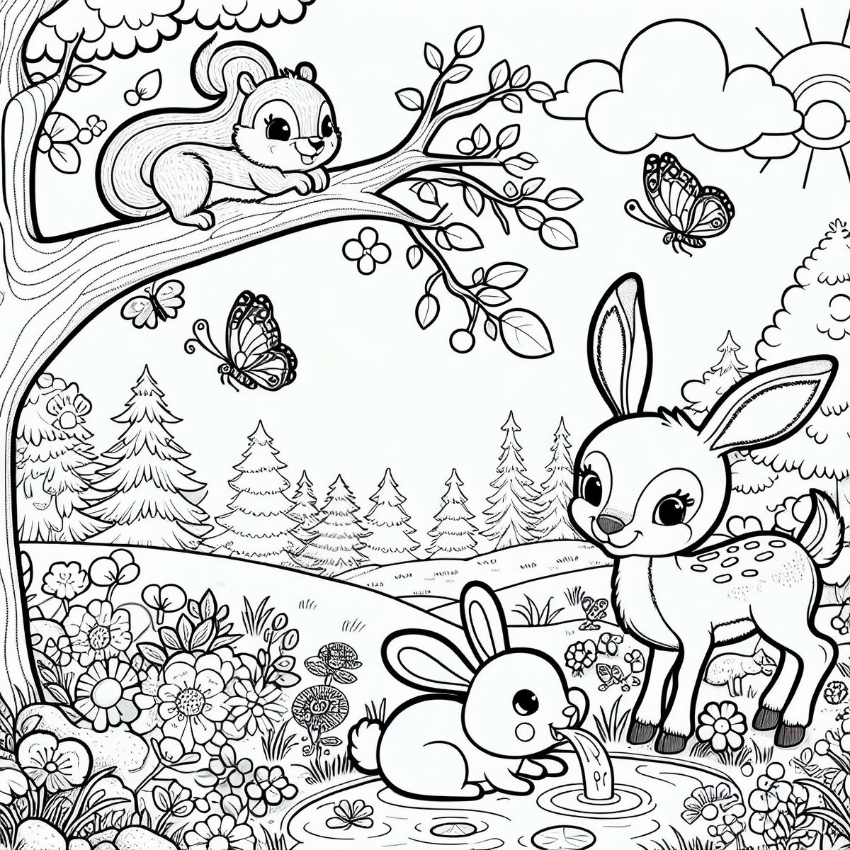 Paintable self-adhesive poster - Forest animals