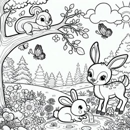 Paintable self-adhesive poster - Forest animals