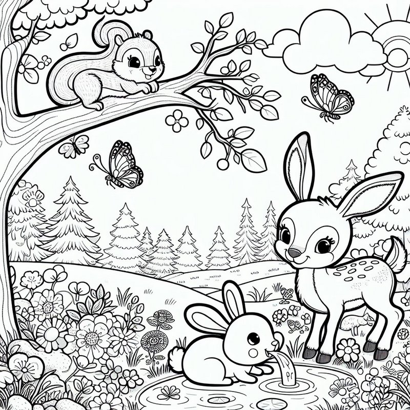 Paintable self-adhesive poster - Forest animals