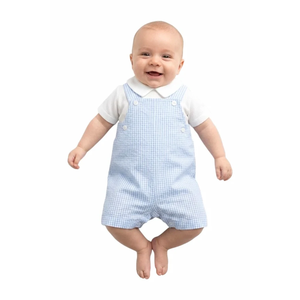 Baby Boy Kort Gingham Dungaree, Blå
