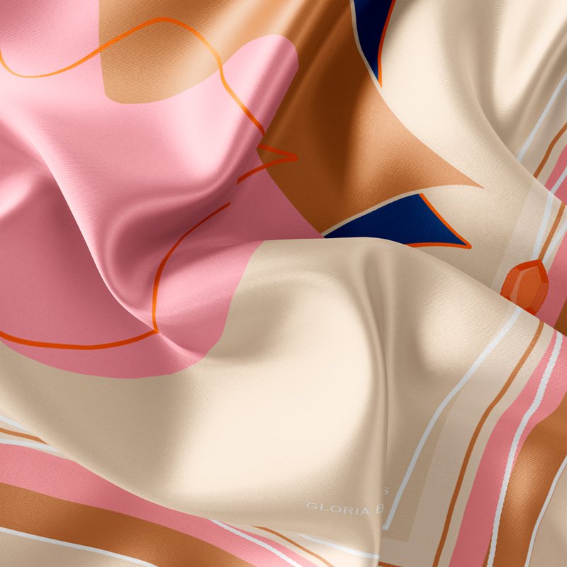 Silke firkantet tørklæde - MUSE 67*67 cm - Beige/Rose