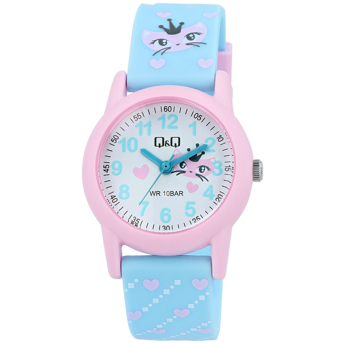 Montre pour enfants Q&Q "Cat/Heart", bracelet en résine, 10 ATM