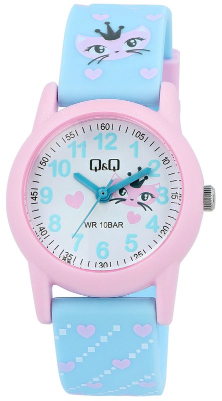 Montre pour enfants Q&Q "Cat/Heart", bracelet en résine, 10 ATM
