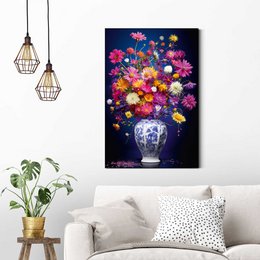 Painting Framed Panel Delft Flowers 90x60