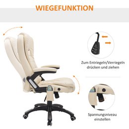 Silla de oficina con función de masaje, función de calor, altura regulable, función de inclinación, silla de oficina de masaje, blanco crema + negro