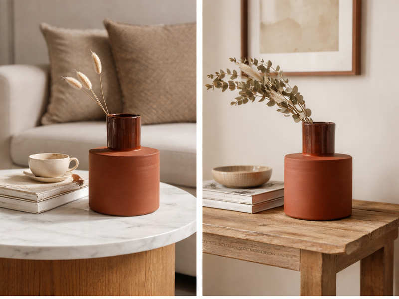 Terra Säulenvase – handgefertigte Keramikvase aus rotem Ton (16,5 cm)