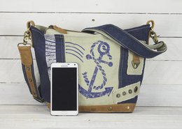 Sac à bandoulière durable Sunsa pour femmes. Sac à bandoulière fabriqué à partir de jeans recyclés et de toile (toile). Sac à main style rétro vintage. Sac bandoulière pour femme.