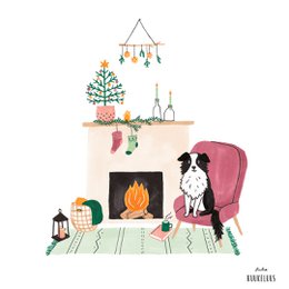 Carte de Noël | Chien à la cheminée | Animaux domestiques