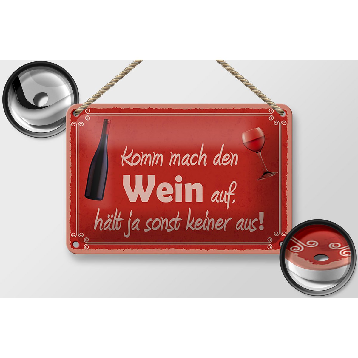 Blikken bordje met de tekst 18x12cm Kom open de wijncadeaudecoratie