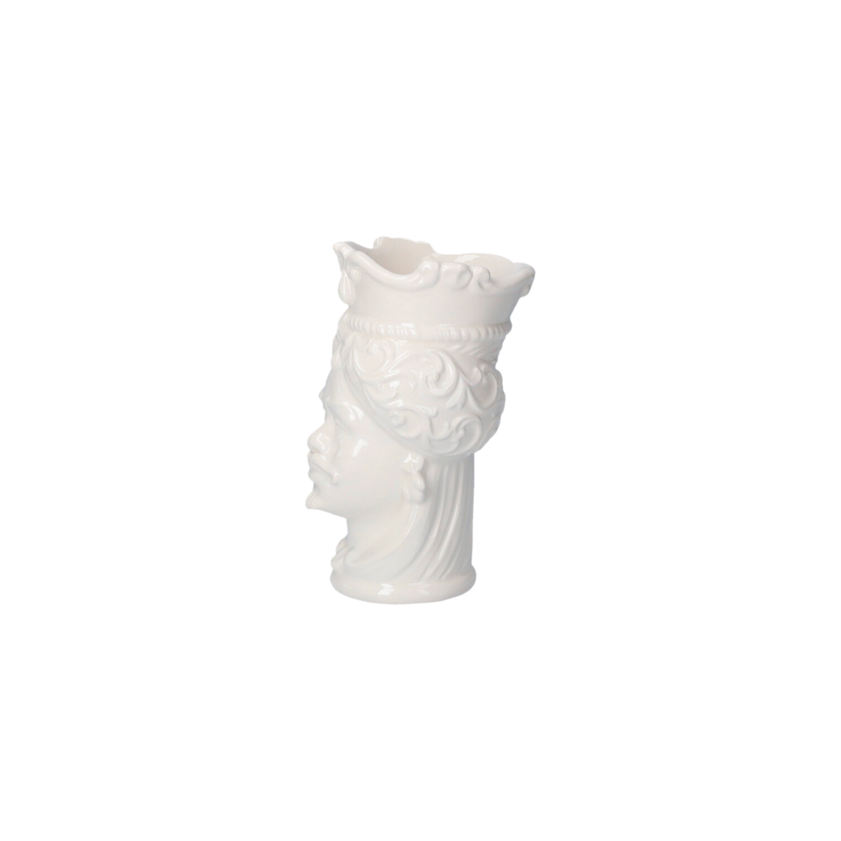 Weiße Männerkopfvase aus Keramik, hergestellt in Italien, H 20 x Ø 14 cm