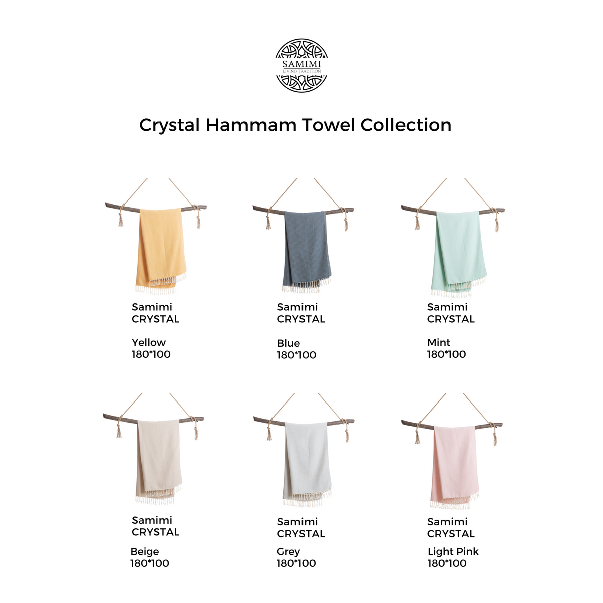 Asciugamano Hammam CRYSTAL – Confezione da 20 pezzi in colori assortiti / Leggero, assorbente, ad asciugatura rapida e compatto (180x100 cm)