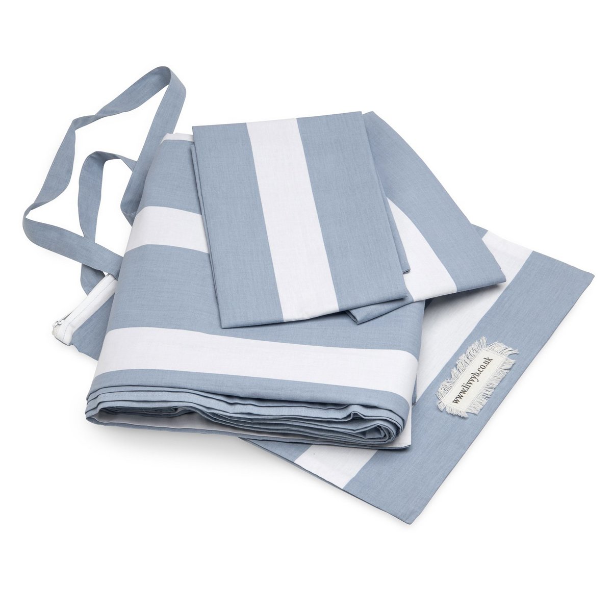 Cool Blue Reversible Thin Striped Duvet Cover and Pillow Case Set