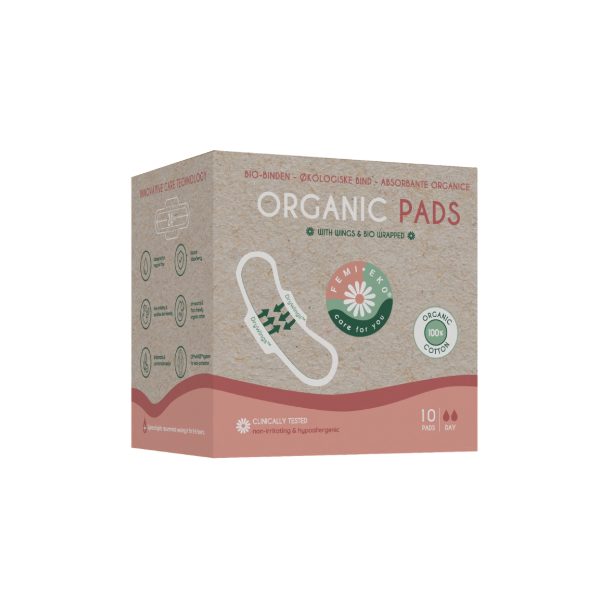 FEMI.EKO® Organic Cotton Winted Pads - Ultra Day - 10 PCS