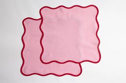 Soft, scalloped-edge napkins in Soft Blush Pink & Red, and Olive Green colors.
