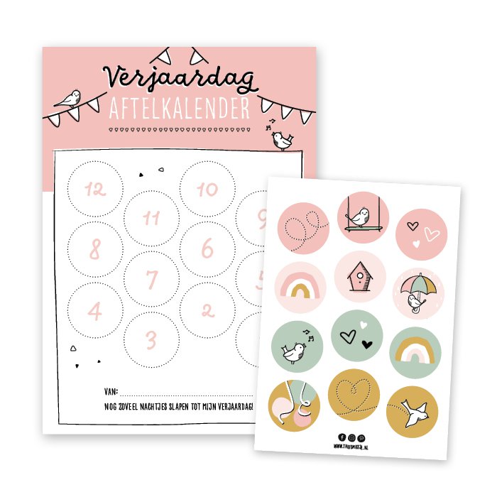 Geburtstags-Countdown-Kalender | rosa | inkl. Aufkleber