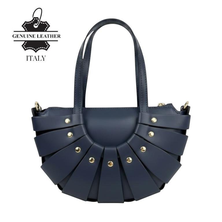 Leather Handbag with Original Design and Studs 58054