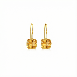  Citrine statement earrings with a square-cut design in a gold setting.