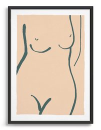 Minimalist line drawing of a female figure in neutral tones, suitable for wall art.