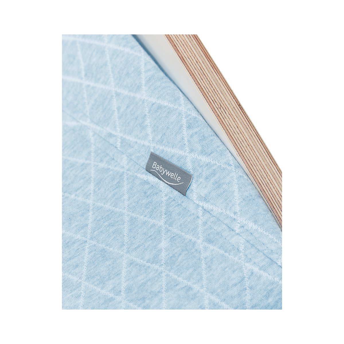 Baby bouncer wood white, fabric light blue
