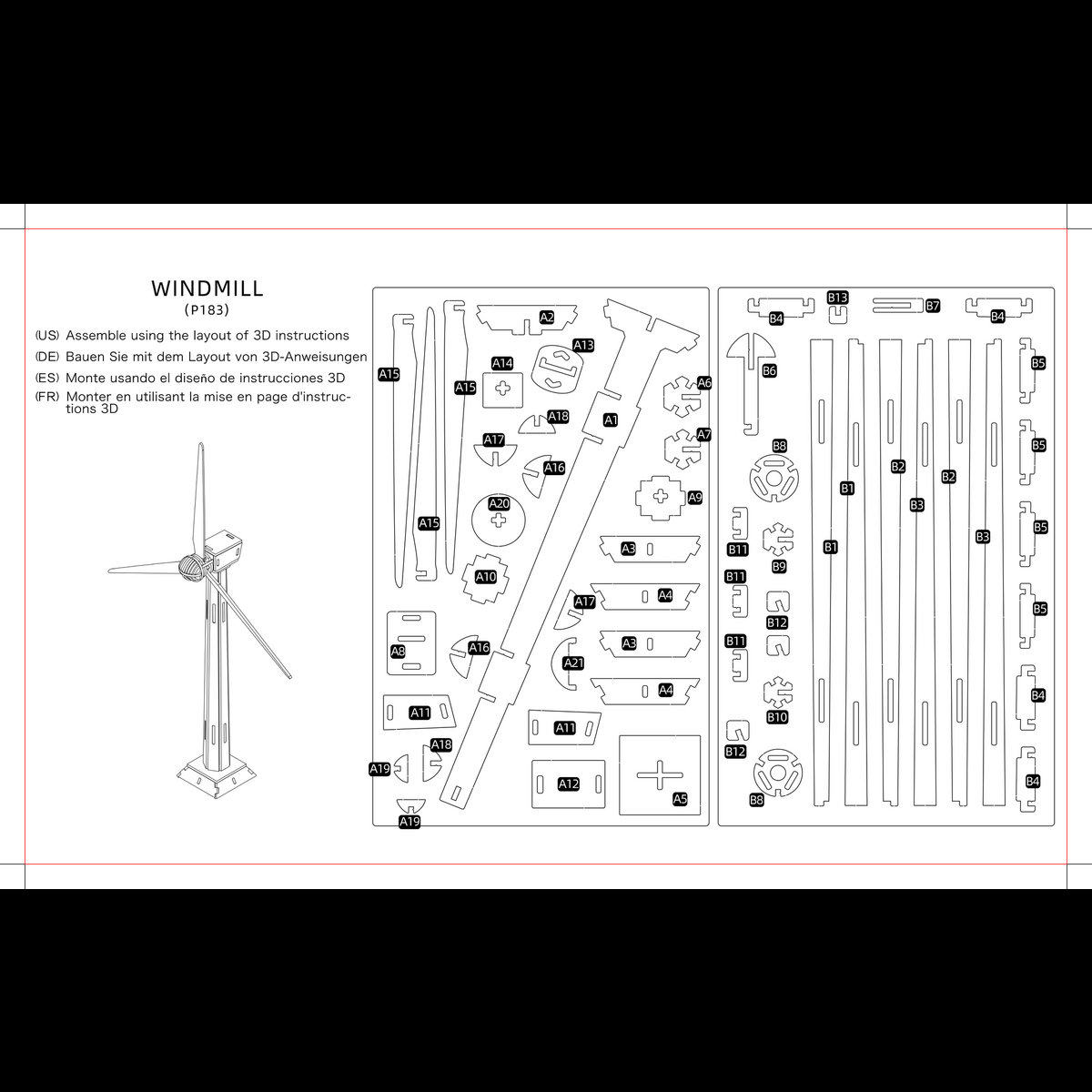 Building kit 3D Puzzle Wind turbine - wood