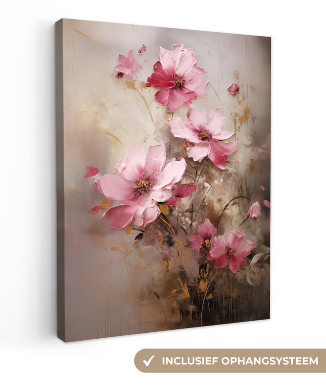 Lærredsmaleri - vægdekoration blomster - lyserød - kunst - akvarel - vægdekoration stue - soveværelsesdekoration - værelse tilbehør - lærredsmalerier
