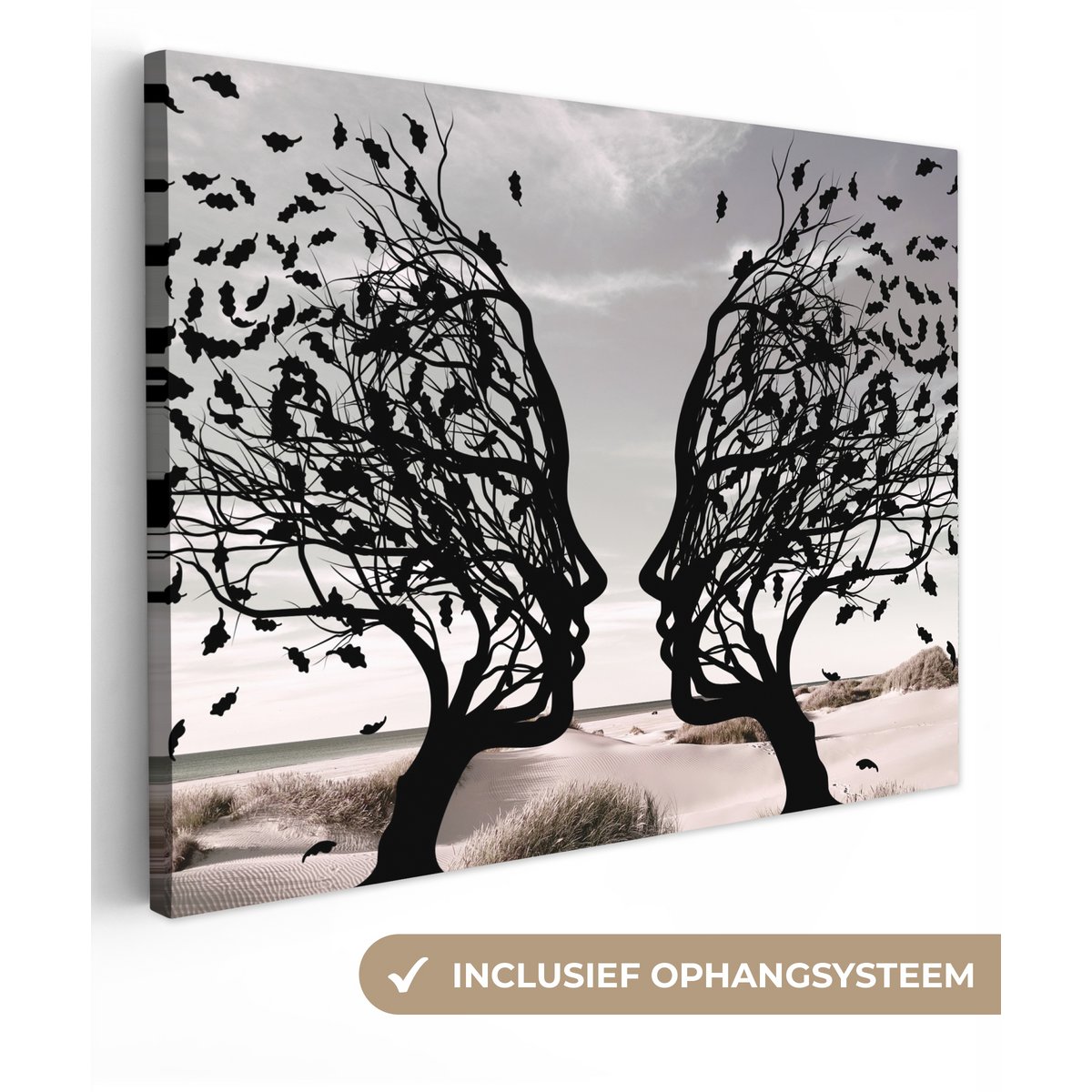 Canvas schilderij  - Wanddecoratie Bomen - Gezicht - Bladeren - Moderne kunst - Muurdecoratie woonkamer - Kamer decoratie modern - Abstracte schilderijen