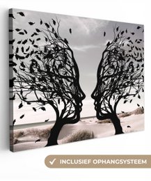 Canvas schilderij  - Wanddecoratie Bomen - Gezicht - Bladeren - Moderne kunst - Muurdecoratie woonkamer - Kamer decoratie modern - Abstracte schilderijen