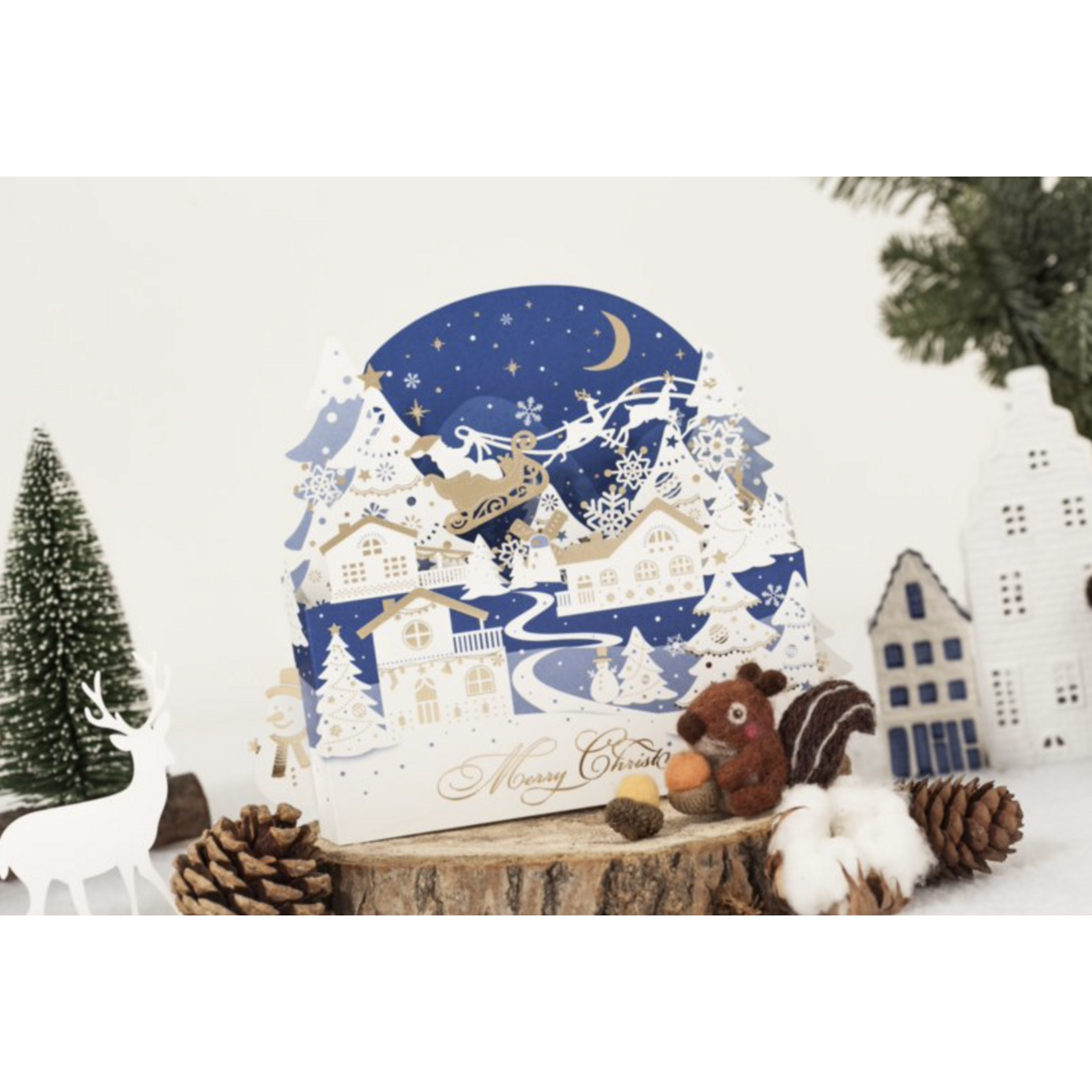 Cartolina di Natale pop-up 3D con scena di Natale