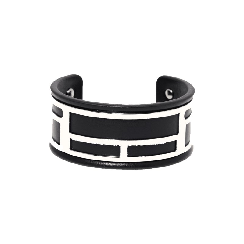Bracelet manchette noir finition argentée