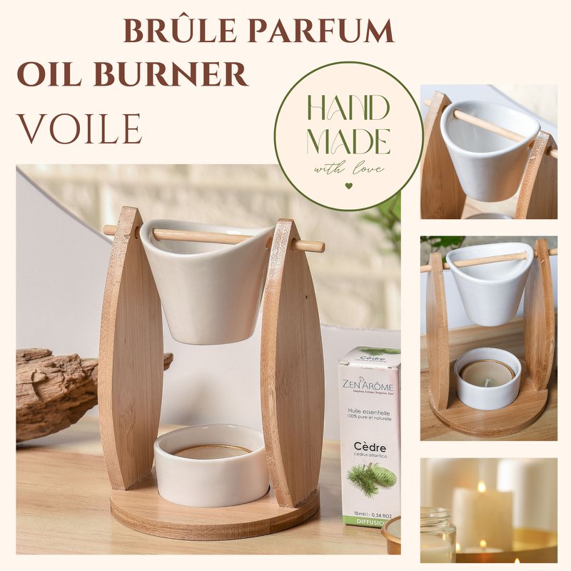 Parfumebrænder Naturea-serien – slør – smeltende og duftende voks – Bambus og keramiklys – duft til hjemmet – gaveidé