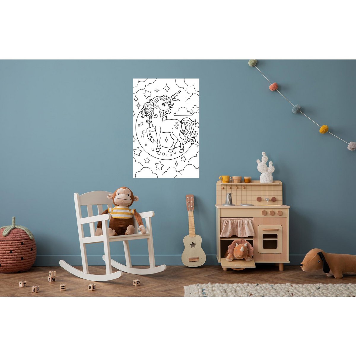 Paintable self-adhesive poster - unicorn and stars