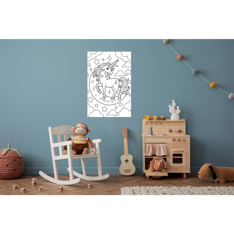 Paintable self-adhesive poster - unicorn and stars