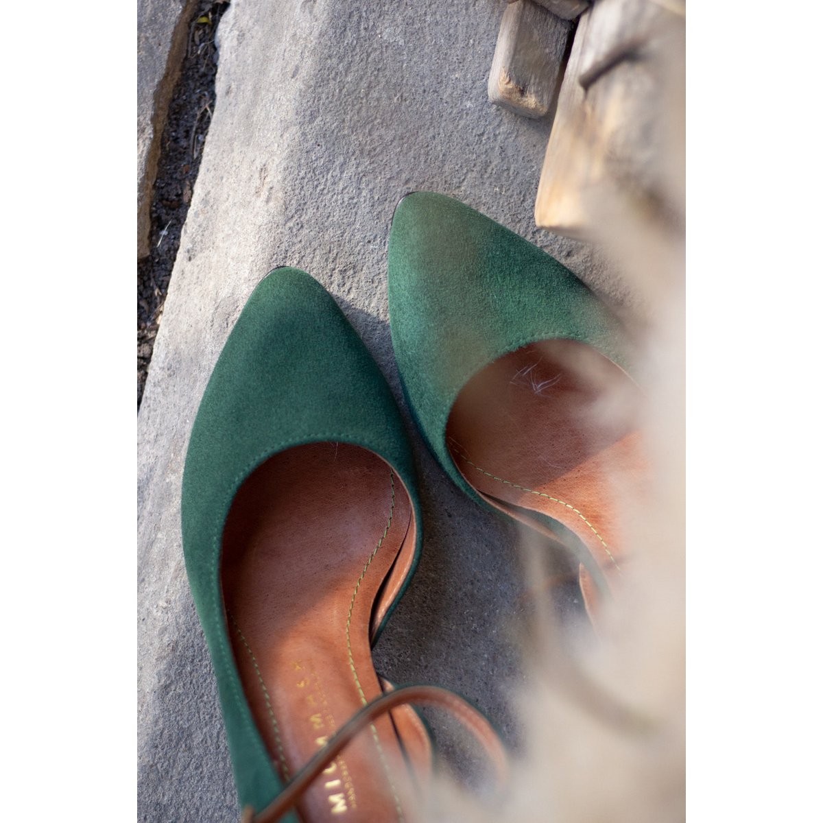 Handgemaakte Suède hakken (8 cm) - Vivienne - Groene Vintage Schoenen 35-42