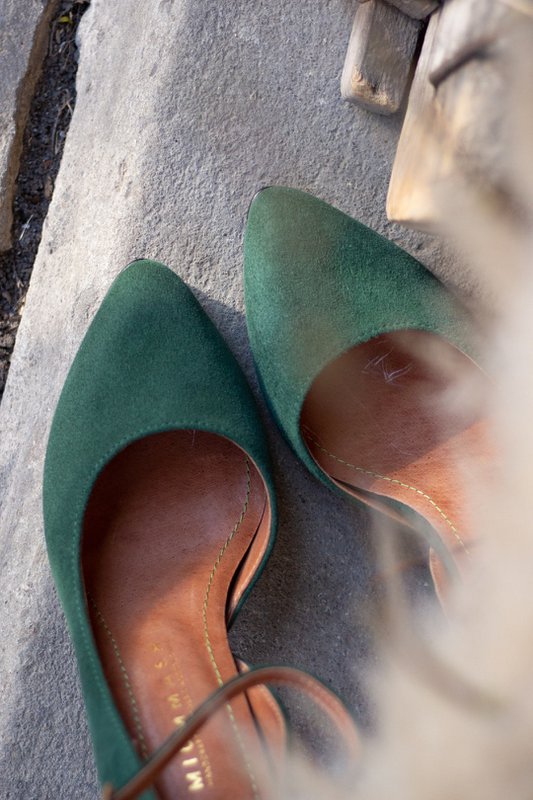 Håndlavede ruskindshæl (8 cm) - Vivienne - Grønne vintagesko 35-42