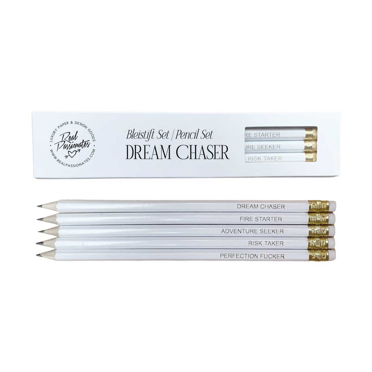 Pencil set "DREAM CHASER", 5 pieces, white/gold