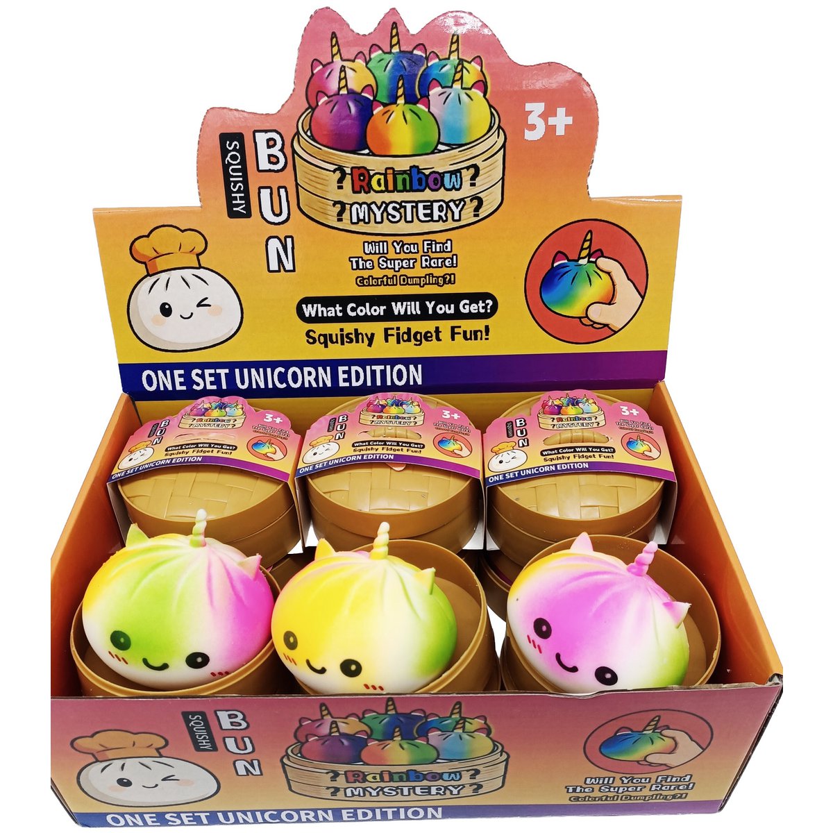 R-A3.2 TOY2610-112 Squishy Dumpling 8,5 cm Eenhoorn Regenboog - 12 stuks