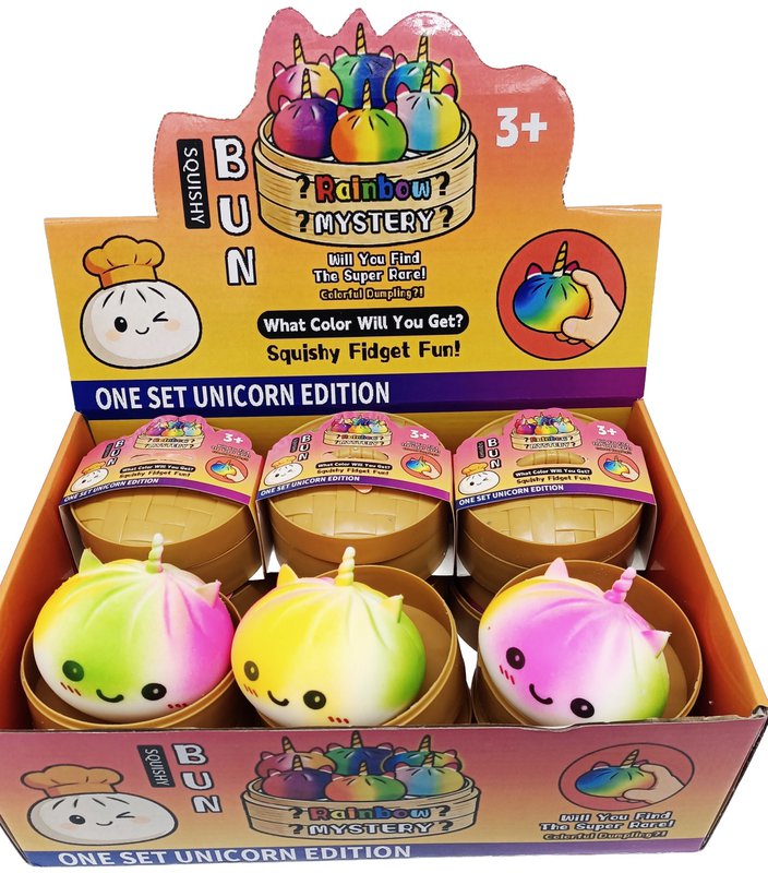 R-A3.2 TOY2610-112 Squishy Dumpling 8,5 cm Eenhoorn Regenboog - 12 stuks