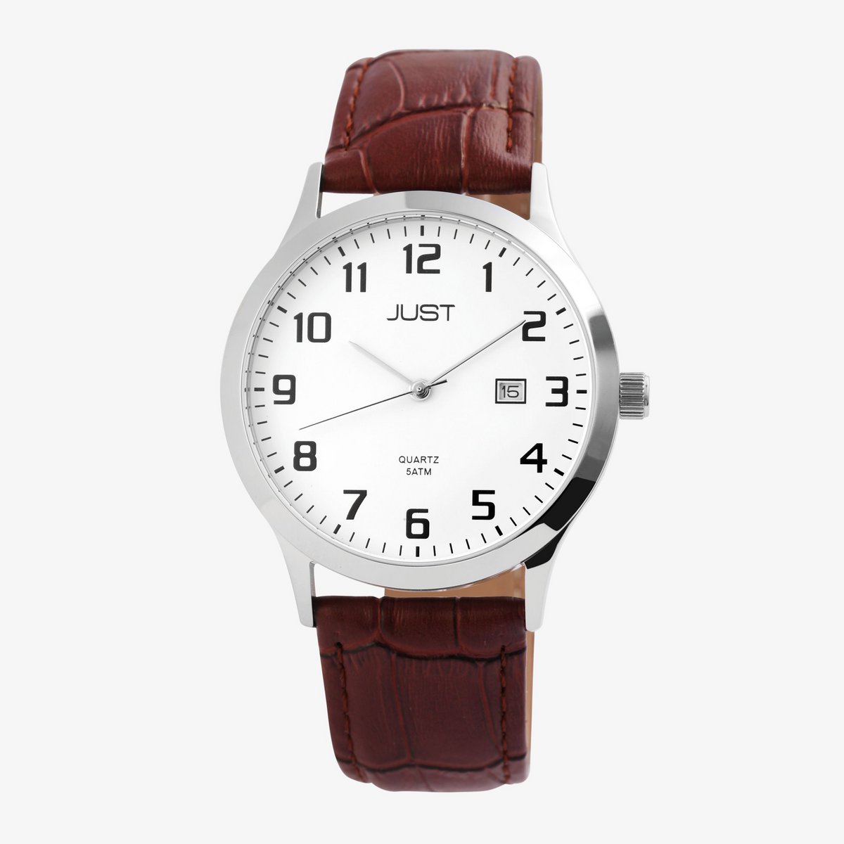 Reloj Just para hombre con correa de piel auténtica color marrón.
