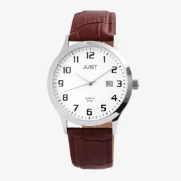 Reloj Just para hombre con correa de piel auténtica color marrón.