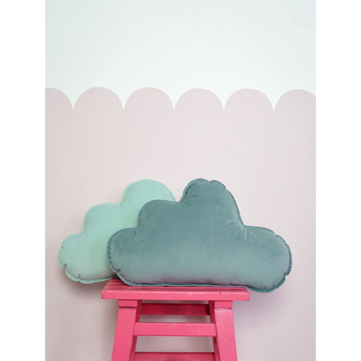 Velvet Cloud Pillow for baby room "Gray mint"