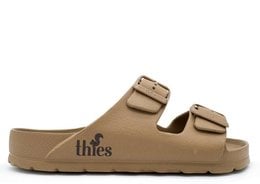 Vegan sandal with two adjustable buckle straps in a neutral cappuccino color. Made from lightweight, durable EVA material.