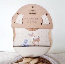 Bibs di silicone con cervo e procione a goccia - beige